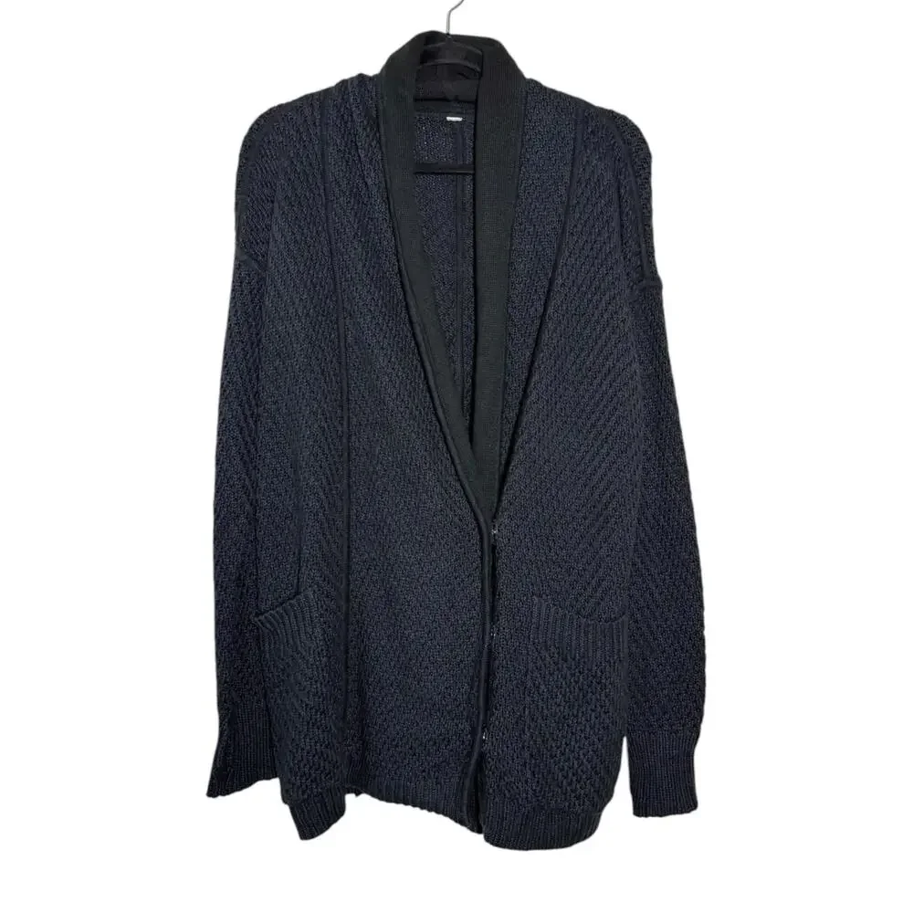 Lululemon Navy Blue Inkwell Black Cotton Blend Post Practice Knit Cardigan - 8